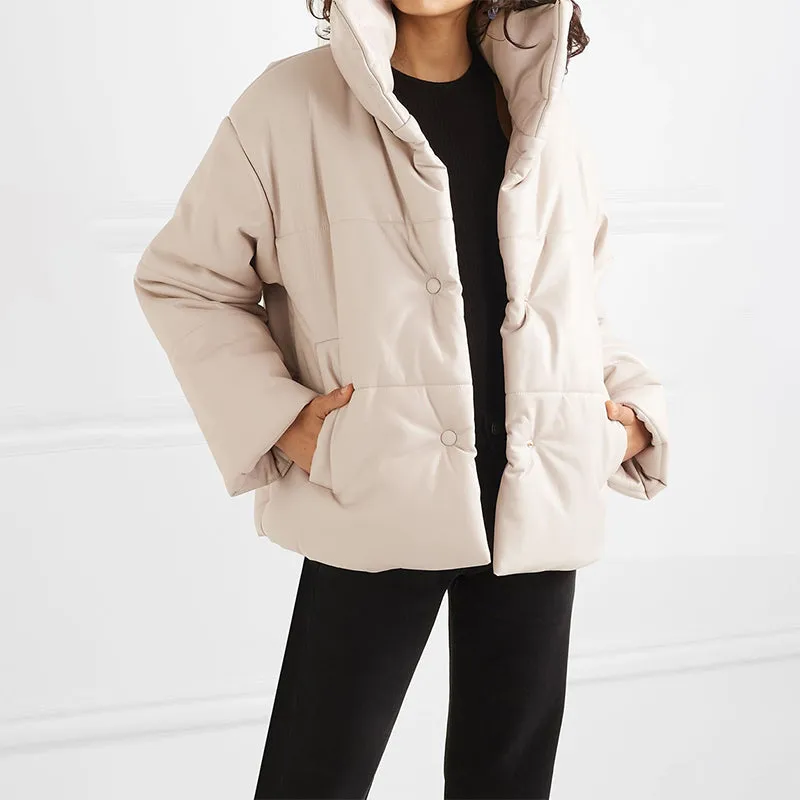 Faux Leather Oversized Puffed Parka Jacket