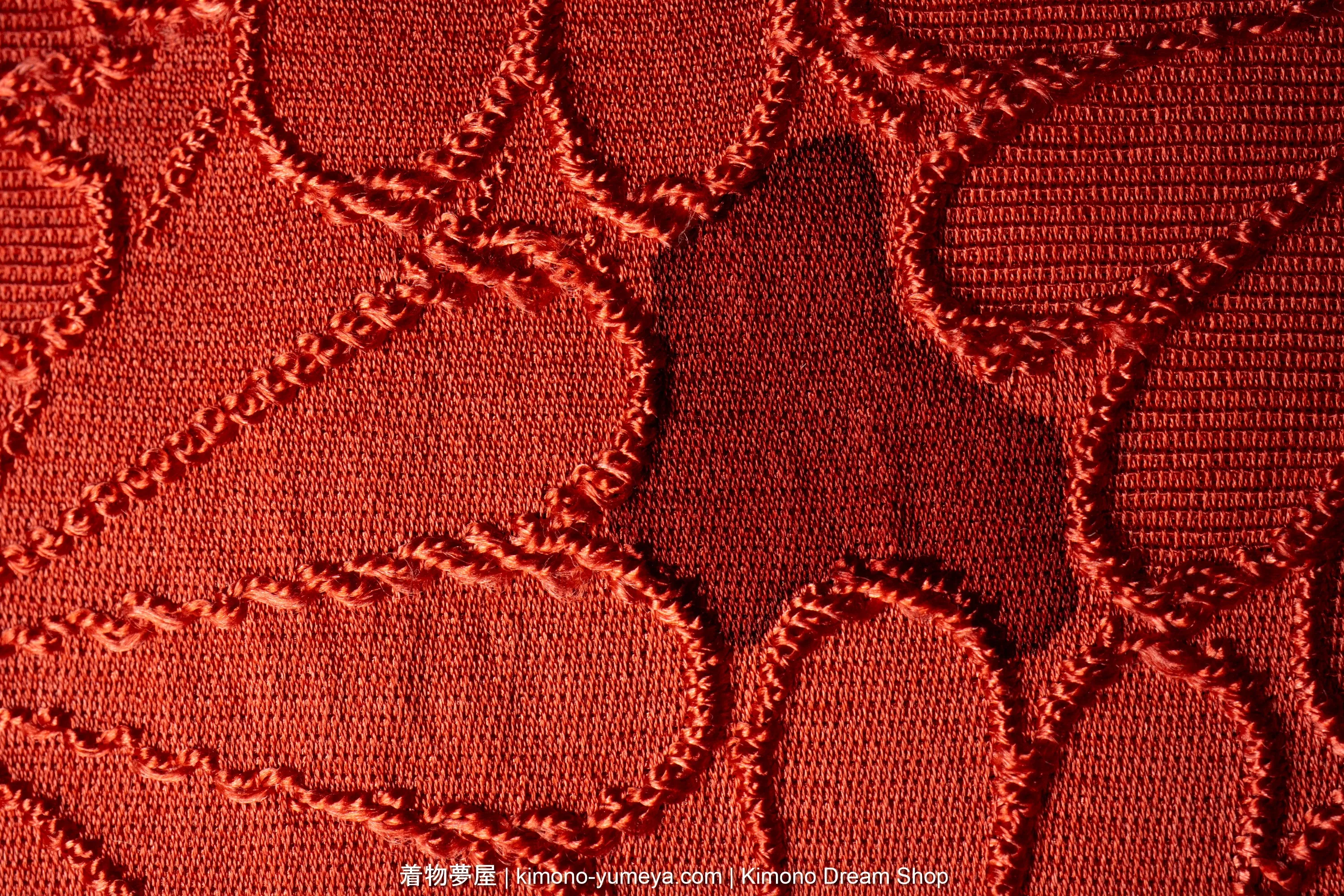 High Quality Silk Red Michiyuki with Chrysanthemums Pattern for Women - Traditional Kimono Jacket - Shibori & Hand Painting