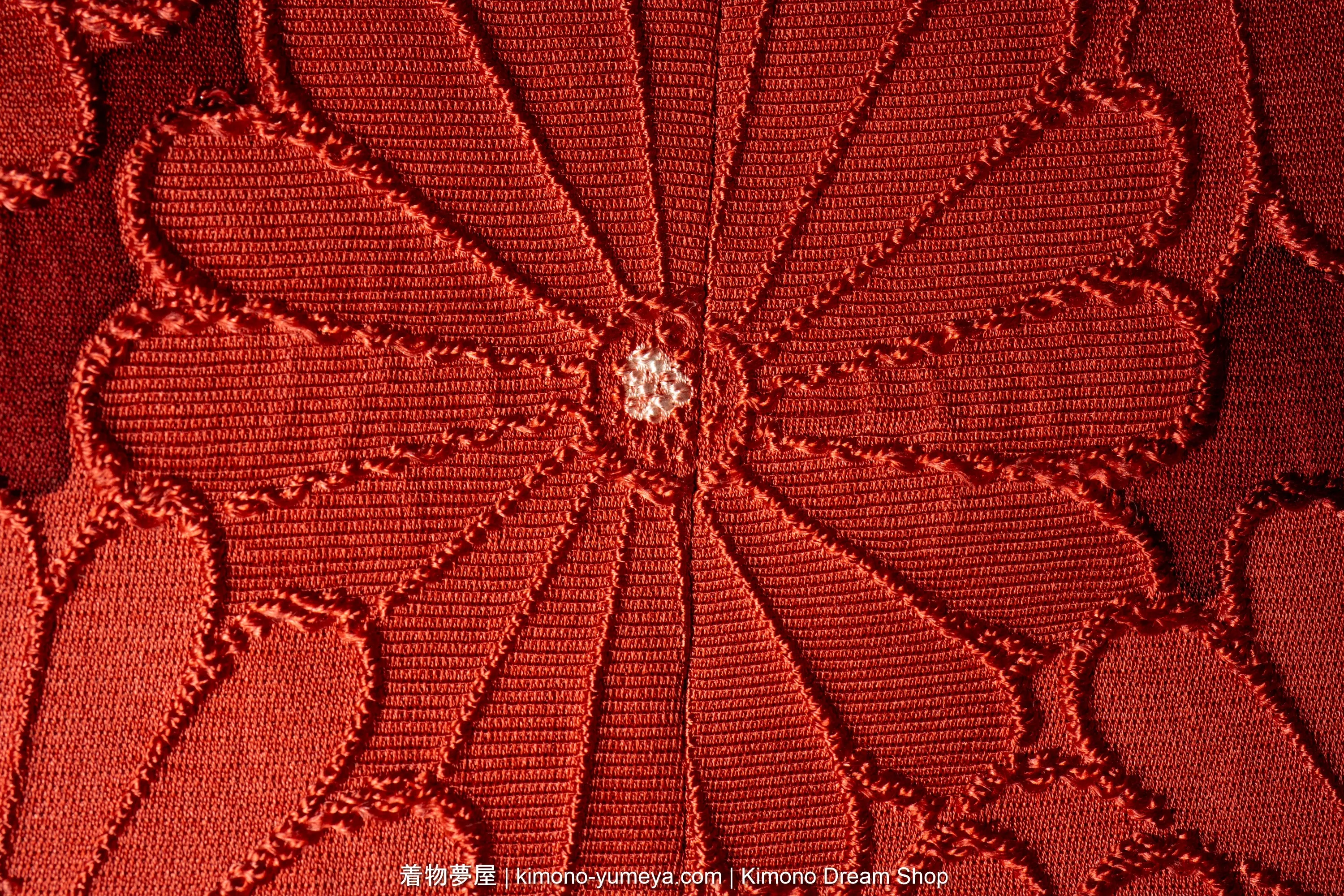 High Quality Silk Red Michiyuki with Chrysanthemums Pattern for Women - Traditional Kimono Jacket - Shibori & Hand Painting