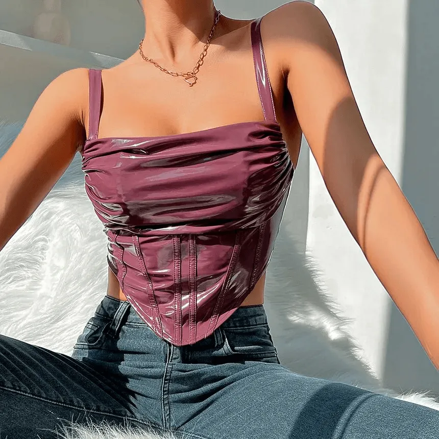 KittenAlarm - Tammy Faux Leather Crop Bustier Top