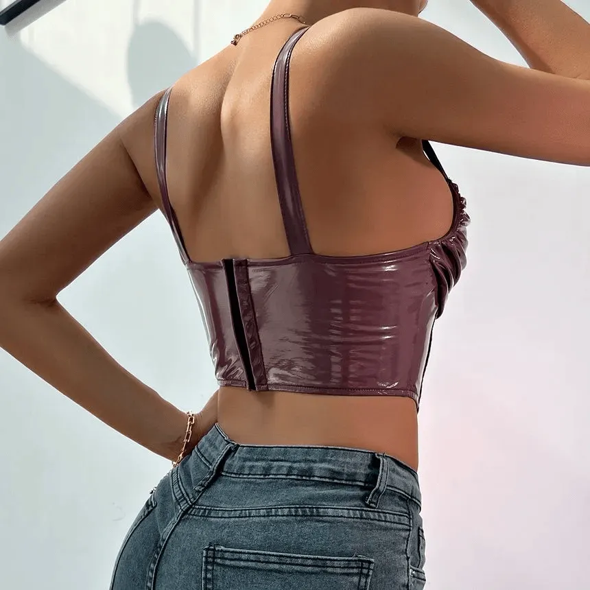 KittenAlarm - Tammy Faux Leather Crop Bustier Top