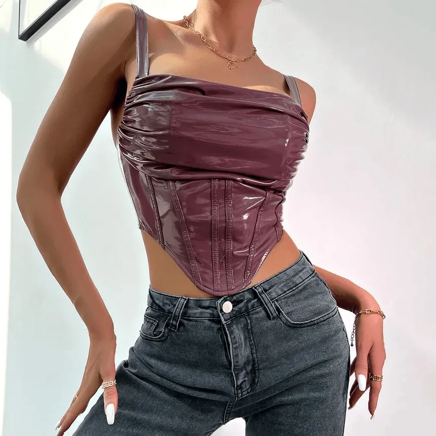 KittenAlarm - Tammy Faux Leather Crop Bustier Top