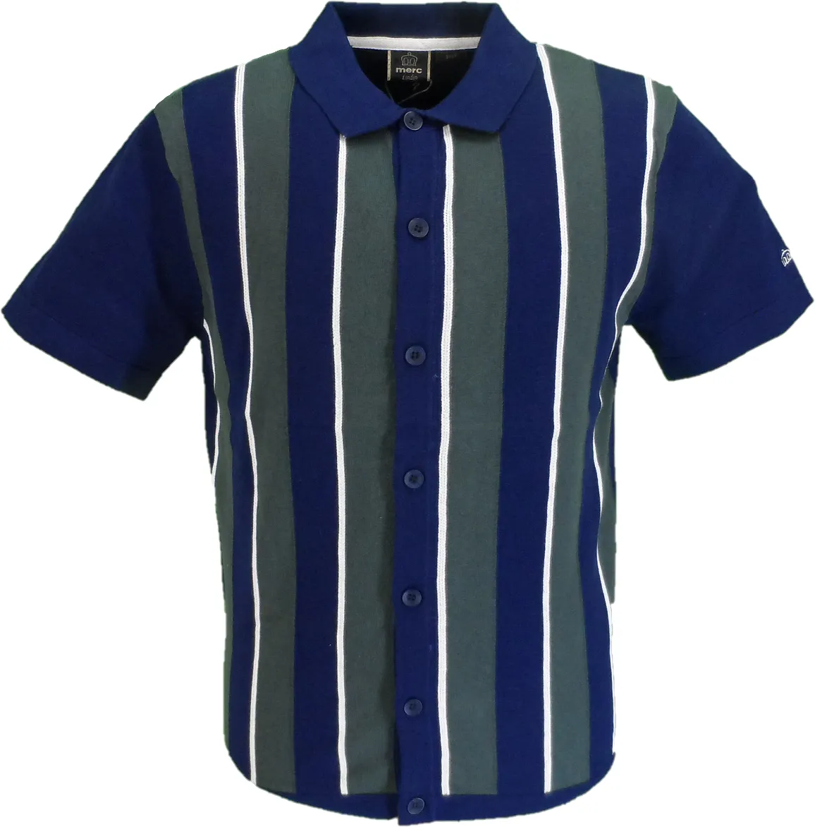 Merc London Ravendale Navy Collared Knit Polo Cardigan