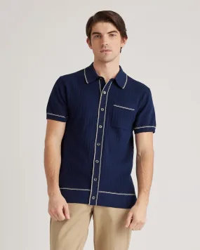 Organic Cotton-Silk Button Down Polo Sweater