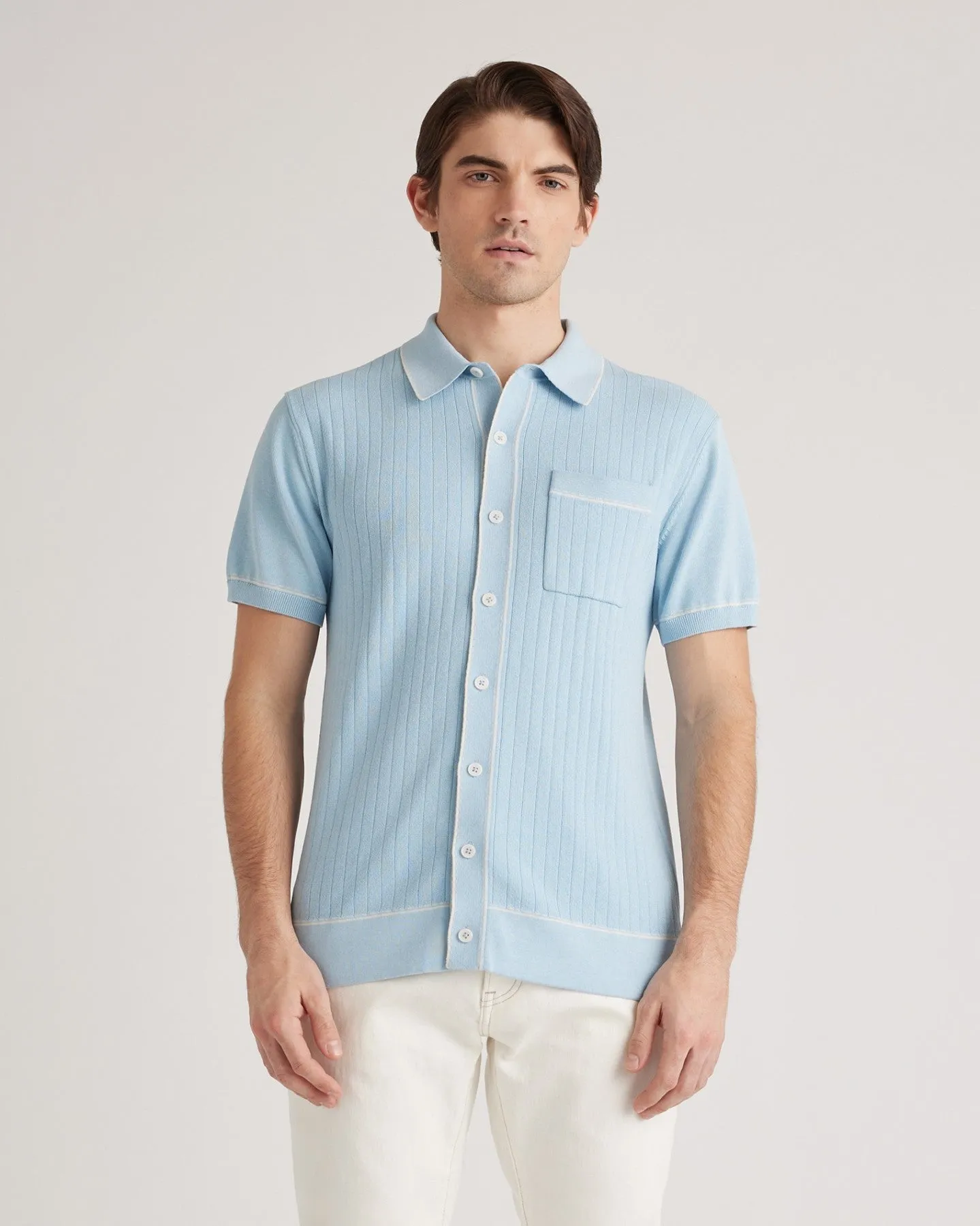 Organic Cotton-Silk Button Down Polo Sweater