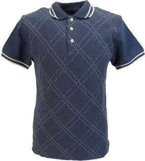 Ska & Soul Mens Blue Diamond Retro Knitted Polo Shirts