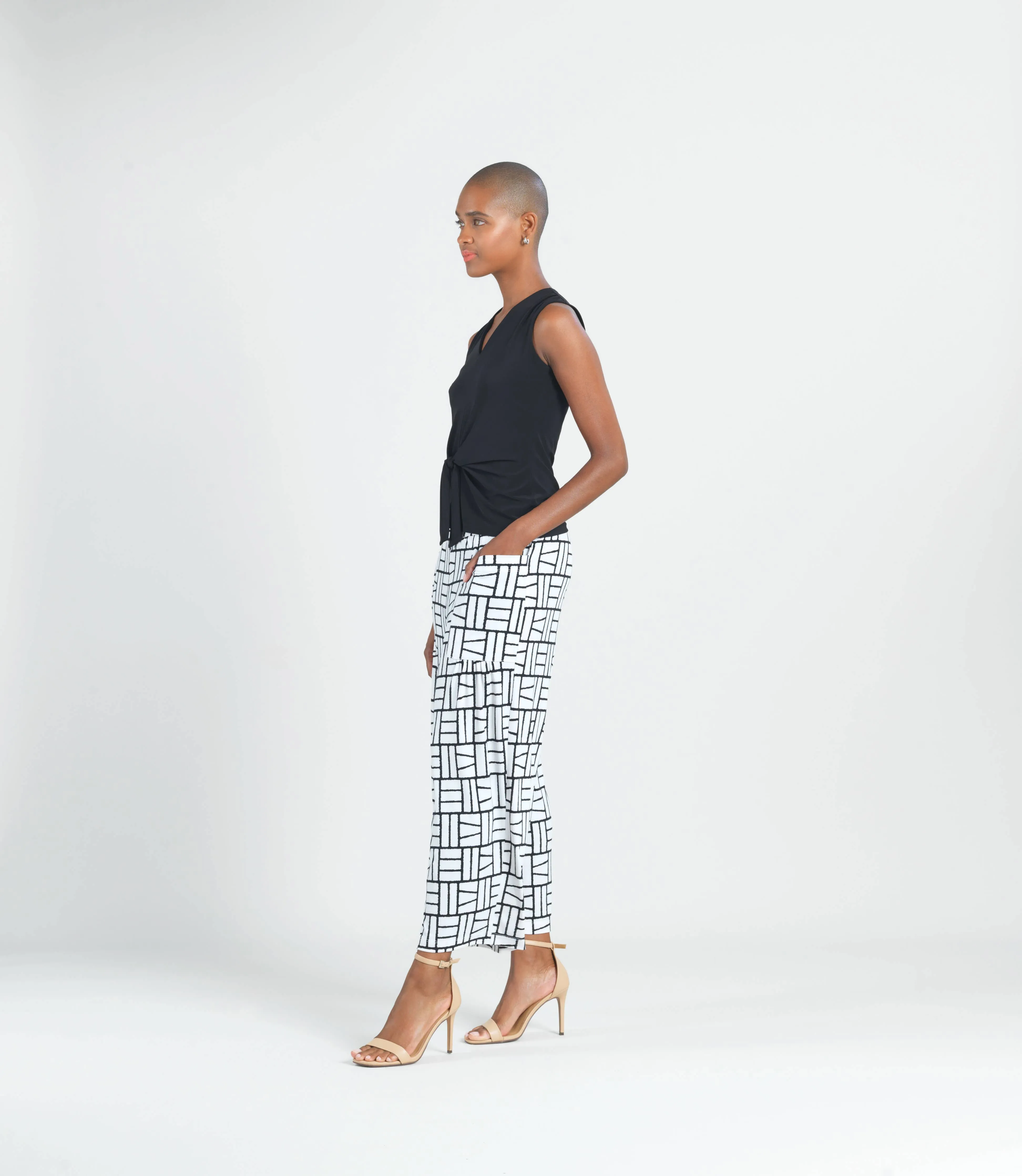 Sleeveless V-Neck Center Front Tie Top:  NAVY